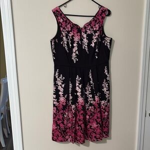 White House Black Market Embellished Ruffled Black and Pink Midi Dress